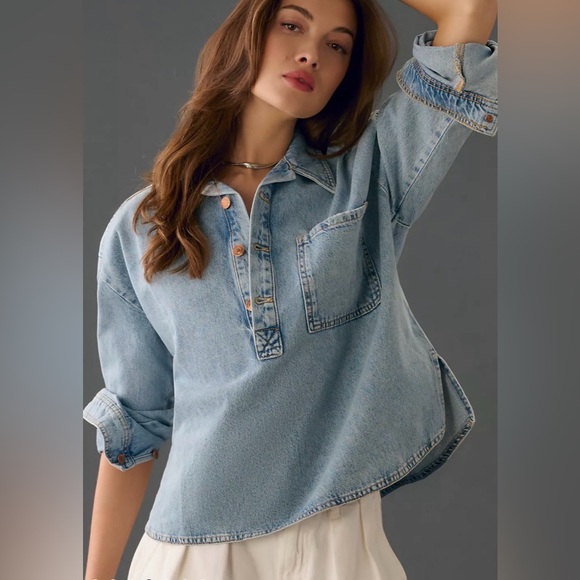 Pilcro Tops - Anthropologie Pilcro The Becca Denim Shirt Large Regenerative Cotton Acid Wash